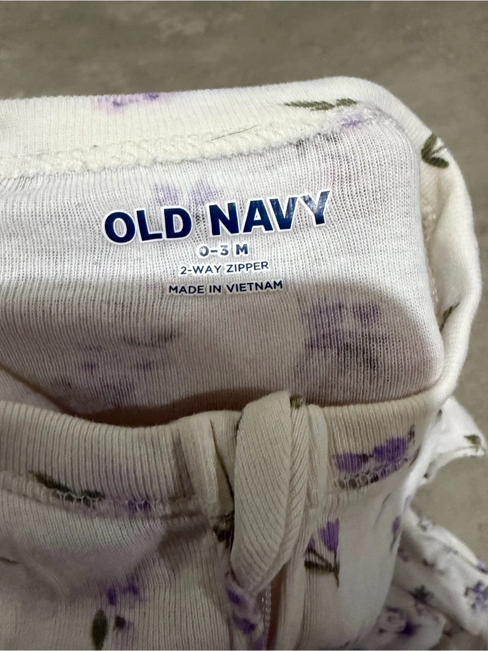 Old Navy White Footed One-Piece with Purple Floral Print